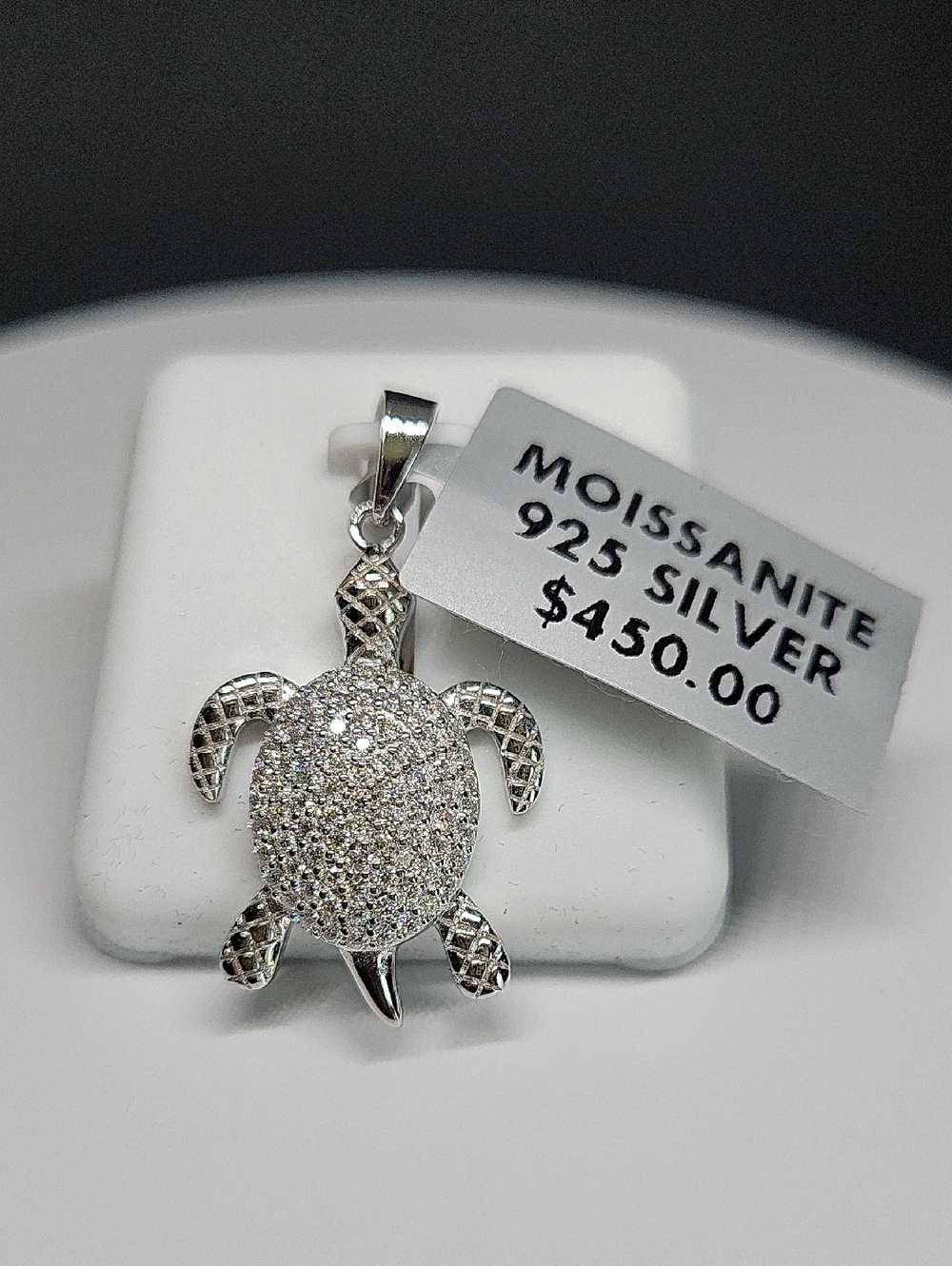 Moissanite 925 Silver Turtle Pendant - Sparkling Silver